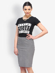 FabAlley Black &amp; White Houndstooth Print Pencil Skirt