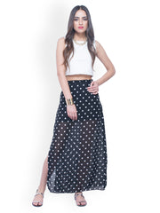 FabAlley Black Polka Dot Print Maxi Skirt
