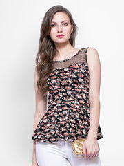 FabAlley Women Black Floral Print Peplum Top