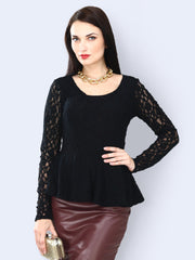FabAlley Women Black Lace Midnight Peplum Top