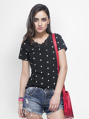 FabAlley Women Black Polka Dot Print Top