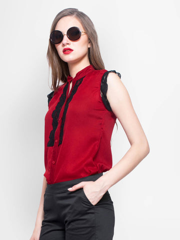 FabAlley Women Red Lace Shirt