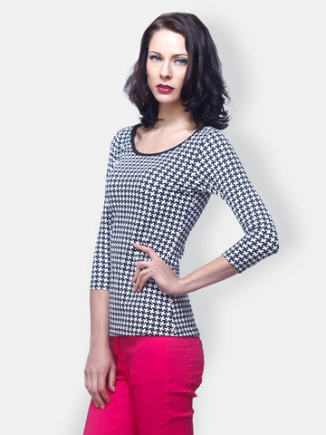 FabAlley Women Black &amp; White Houndstooth Printed Top