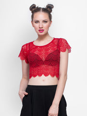 FabAlley Women Red Lace Crop Top