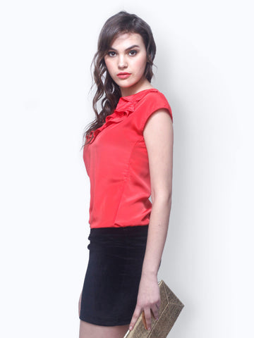 FabAlley Women Coral Pink Frill Thrill Top