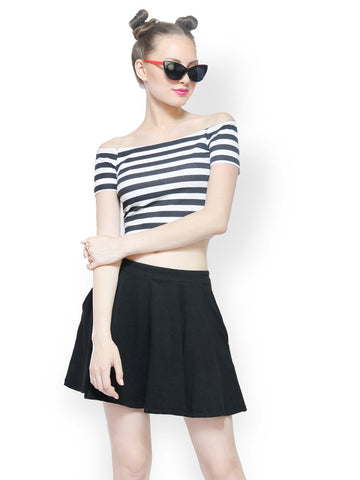 FabAlley Women White &amp; Black Striped Crop Top