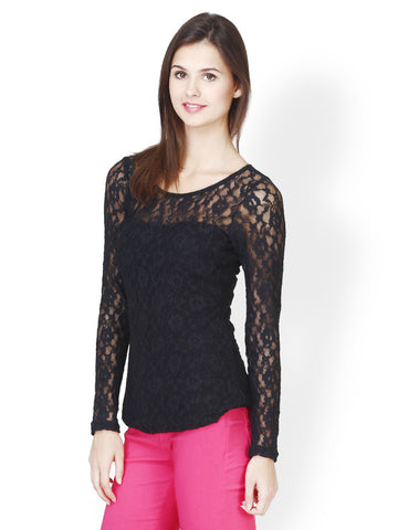 FabAlley Women Black Lace Top