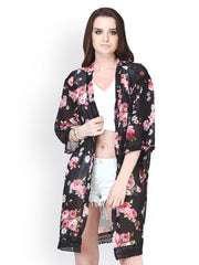 FabAlley Women Black Floral Print Robe