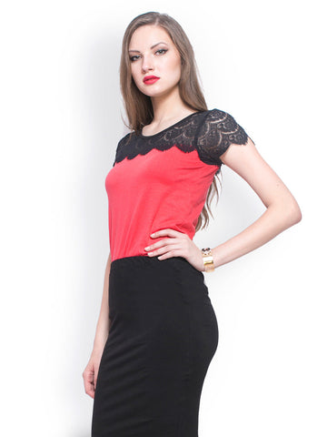 FabAlley Women Orange Lace Top