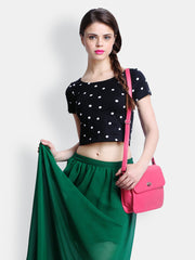 FabAlley Women Black Polka Dot Printed Crop Top