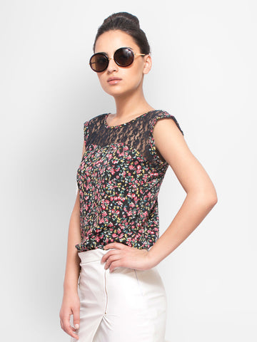 FabAlley Women Black Floral Print Top