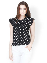 FabAlley Women Black &amp; White Polka Dot Print Top