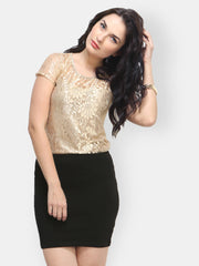 FabAlley Women Golden Lace Top