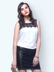 FabAlley Women White Lace Lash Top