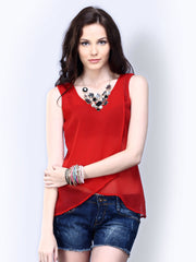 FabAlley Women Red Split Petals Top