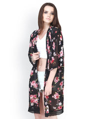 FabAlley Women Black Floral Print Robe