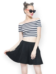 FabAlley Women White &amp; Black Striped Crop Top