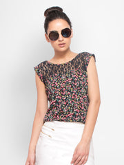 FabAlley Women Black Floral Print Top