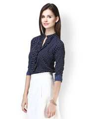 FabAlley Women Blue and White Polka Dot Print Shirt