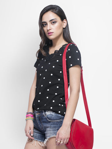 FabAlley Women Black Polka Dot Print Top