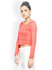 FabAlley Women Orange Lace Crop Top