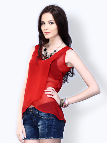 FabAlley Women Red Split Petals Top