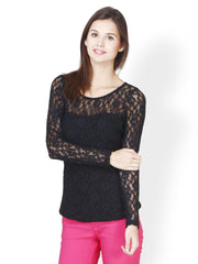 FabAlley Women Black Lace Top