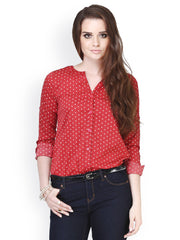 FabAlley Red Polka Dot Printed Shirt