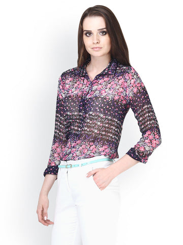 FabAlley Women Purple Floral Printed Shirt