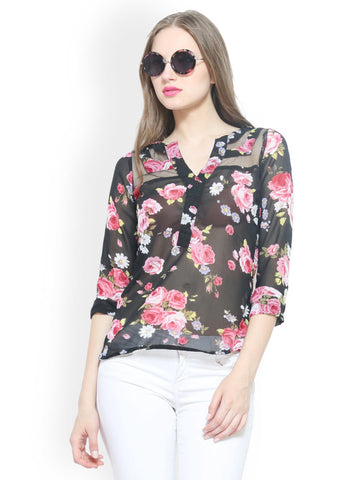 FabAlley Women Black Floral Printed Top