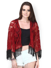 FabeAlley Women Maroon Kimono Shrug