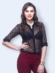 FabAlley Women Black Chic Alert Lace Shirt