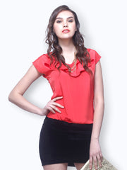 FabAlley Women Coral Pink Frill Thrill Top