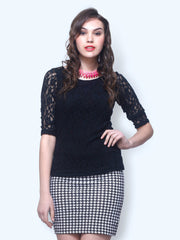 FabAlley Women Black Fleur Lace Top