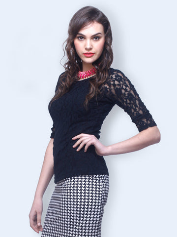 FabAlley Women Black Fleur Lace Top