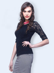 FabAlley Women Black Fleur Lace Top