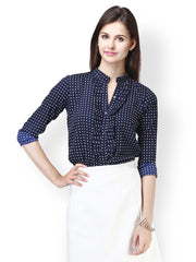 FabAlley Women Blue and White Polka Dot Print Shirt
