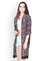 FabAlley Women Black Floral Print Robe