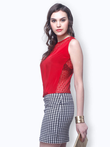 FabAlley Women Red Lurking Lace Top