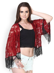 FabeAlley Women Maroon Kimono Shrug