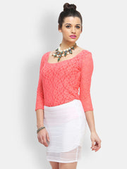 FabAlley Women Pink Lace Top