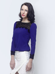 FabAlley Women Blue Lace Trace Top