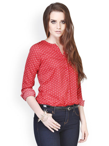 FabAlley Red Polka Dot Printed Shirt