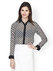 FabAlley Women Black and White Printed Shirt