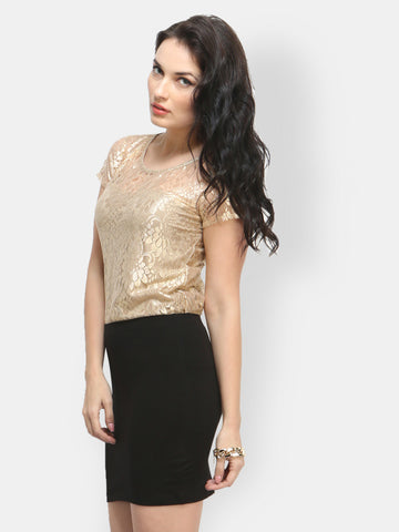 FabAlley Women Golden Lace Top