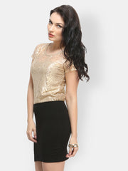 FabAlley Women Golden Lace Top