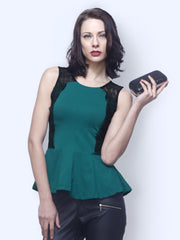 FabAlley Women Green Lace Lark Peplum Top