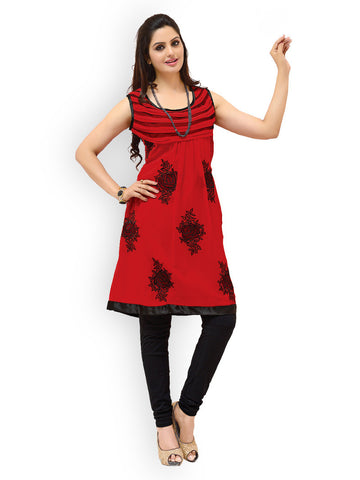 Fabdeal Women Red Embroidered Kurta