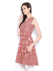 Fabindia Women Cream Coloured &amp; Maroon Kurta