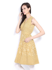 Fabindia Mustard Yellow Kalamkari Printed A-Line Dress